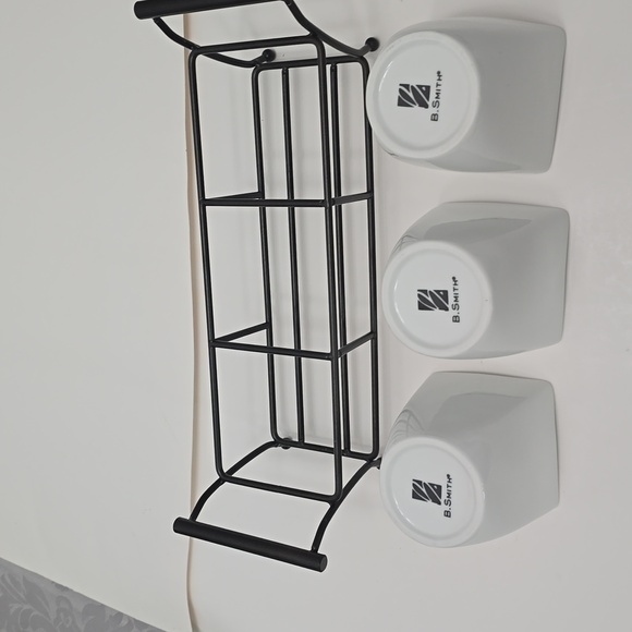 B. Smith 3 Piece White Ceramic Flatware Snack Holder With Black Metal Caddy - Picture 7 of 15